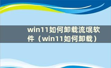 win11如何卸载流氓软件（win11如何卸载）