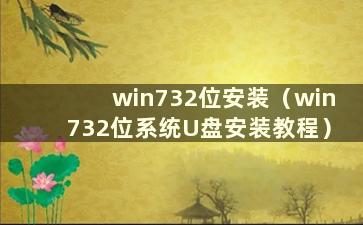 win732位安装（win732位系统U盘安装教程）