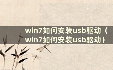 win7如何安装usb驱动（win7如何安装usb驱动）