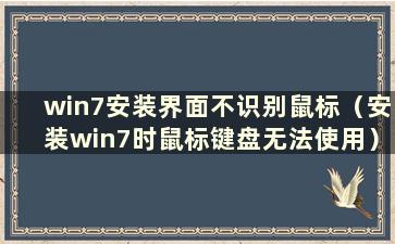 win7安装界面不识别鼠标（安装win7时鼠标键盘无法使用）