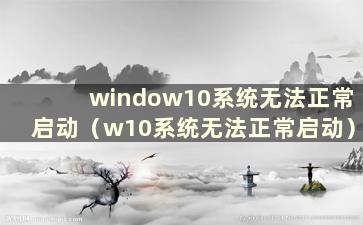 window10系统无法正常启动（w10系统无法正常启动）