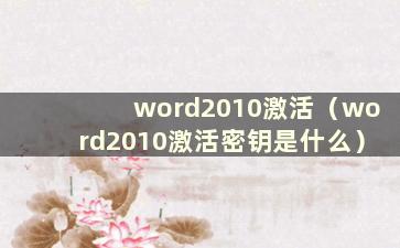 word2010激活（word2010激活密钥是什么）