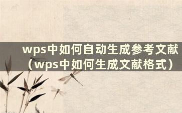 wps中如何自动生成参考文献（wps中如何生成文献格式）