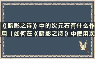 《暗影之诗》中的次元石有什么作用（如何在《暗影之诗》中使用次元石）