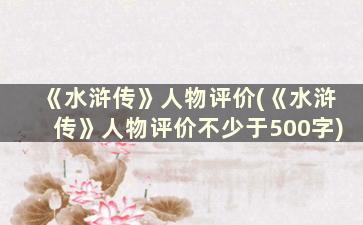 《水浒传》人物评价(《水浒传》人物评价不少于500字)