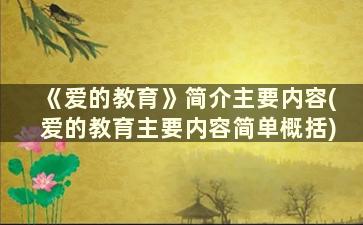 《爱的教育》简介主要内容(爱的教育主要内容简单概括)