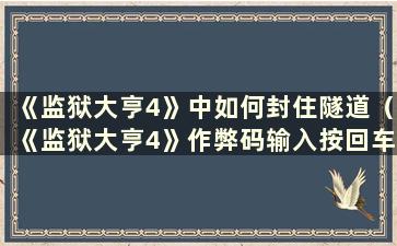 《监狱大亨4》中如何封住隧道（《监狱大亨4》作弊码输入按回车没用）