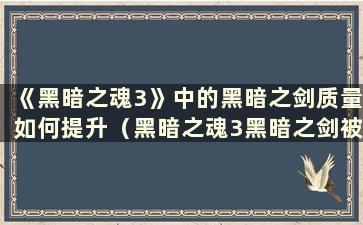 《黑暗之魂3》中的黑暗之剑质量如何提升（黑暗之魂3黑暗之剑被削弱了）