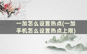 一加怎么设置热点(一加手机怎么设置热点上限)