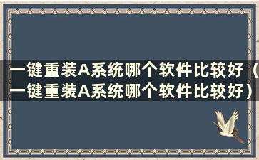 一键重装A系统哪个软件比较好（一键重装A系统哪个软件比较好）