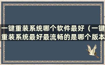 一键重装系统哪个软件最好（一键重装系统最好最流畅的是哪个版本）