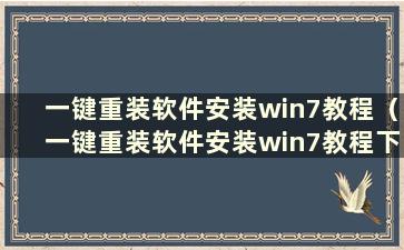 一键重装软件安装win7教程（一键重装软件安装win7教程下载）