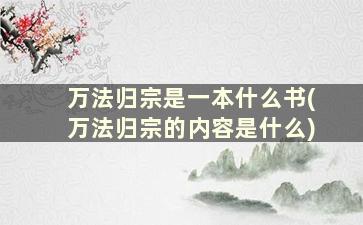 万法归宗是一本什么书(万法归宗的内容是什么)