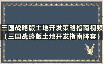 三国战略版土地开发策略指南视频（三国战略版土地开发指南阵容）