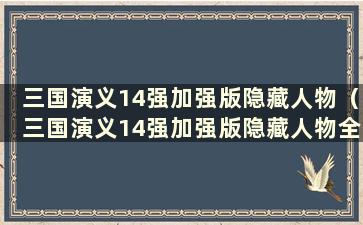 三国演义14强加强版隐藏人物（三国演义14强加强版隐藏人物全开）