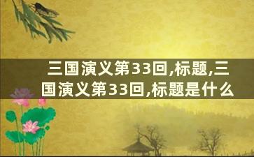 三国演义第33回,标题,三国演义第33回,标题是什么