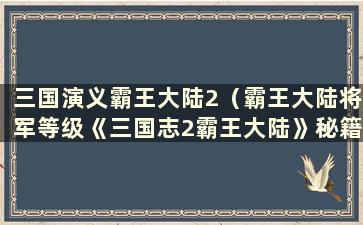 三国演义霸王大陆2（霸王大陆将军等级《三国志2霸王大陆》秘籍）