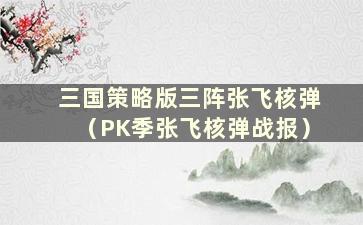 三国策略版三阵张飞核弹（PK季张飞核弹战报）