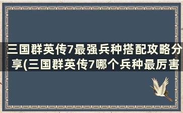 三国群英传7最强兵种搭配攻略分享(三国群英传7哪个兵种最厉害,最实用)