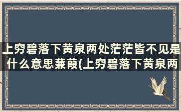 上穷碧落下黄泉两处茫茫皆不见是什么意思蒹葭(上穷碧落下黄泉两处茫茫皆不见诗句是什么篇)