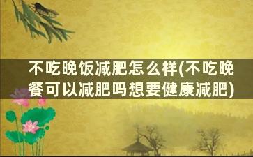 不吃晚饭减肥怎么样(不吃晚餐可以减肥吗想要健康减肥)