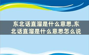 东北话直溜是什么意思,东北话直溜是什么意思怎么说