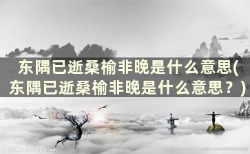 东隅已逝桑榆非晚是什么意思(东隅已逝桑榆非晚是什么意思？)