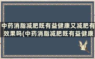 中药消脂减肥既有益健康又减肥有效果吗(中药消脂减肥既有益健康又减肥吗)