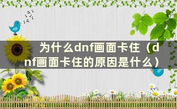 为什么dnf画面卡住（dnf画面卡住的原因是什么）