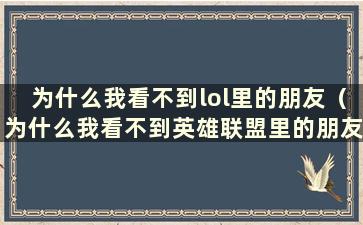 为什么我看不到lol里的朋友（为什么我看不到英雄联盟里的朋友）