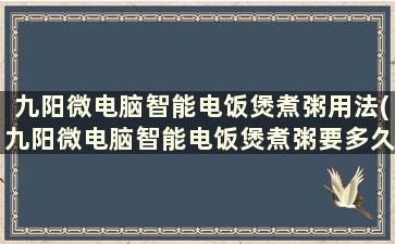 九阳微电脑智能电饭煲煮粥用法(九阳微电脑智能电饭煲煮粥要多久)