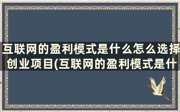 互联网的盈利模式是什么怎么选择创业项目(互联网的盈利模式是什么怎么选择创业者)