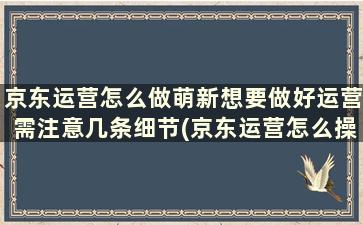 京东运营怎么做萌新想要做好运营需注意几条细节(京东运营怎么操作)