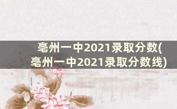 亳州一中2021录取分数(亳州一中2021录取分数线)