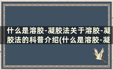 什么是溶胶-凝胶法关于溶胶-凝胶法的科普介绍(什么是溶胶-凝胶法？)