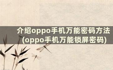 介绍oppo手机万能密码方法(oppo手机万能锁屏密码)