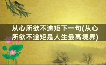 从心所欲不逾矩下一句(从心所欲不逾矩是人生最高境界)