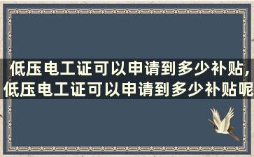 低压电工证可以申请到多少补贴,低压电工证可以申请到多少补贴呢