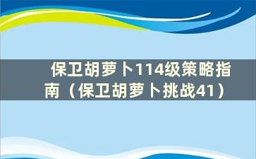 保卫胡萝卜114级策略指南（保卫胡萝卜挑战41）