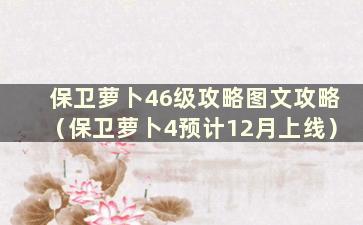 保卫萝卜46级攻略图文攻略（保卫萝卜4预计12月上线）