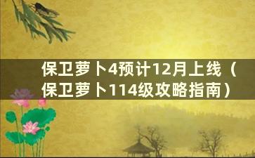 保卫萝卜4预计12月上线（保卫萝卜114级攻略指南）