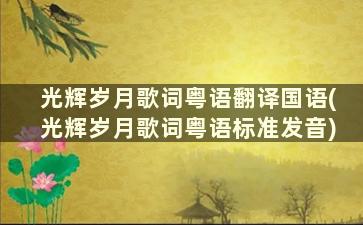 光辉岁月歌词粤语翻译国语(光辉岁月歌词粤语标准发音)