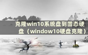 克隆win10系统盘到固态硬盘（window10硬盘克隆）