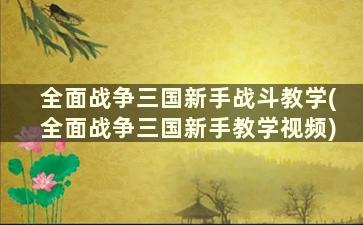 全面战争三国新手战斗教学(全面战争三国新手教学视频)