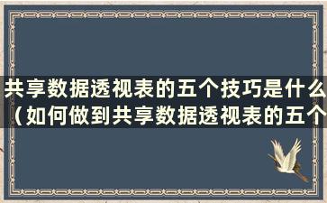 共享数据透视表的五个技巧是什么（如何做到共享数据透视表的五个技巧）