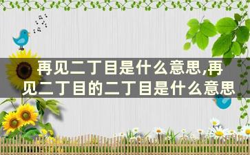 再见二丁目是什么意思,再见二丁目的二丁目是什么意思