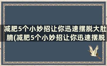 减肥5个小妙招让你迅速摆脱大肚腩(减肥5个小妙招让你迅速摆脱大肚腩的方法)