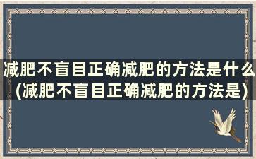 减肥不盲目正确减肥的方法是什么(减肥不盲目正确减肥的方法是)