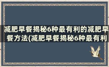 减肥早餐揭秘6种最有利的减肥早餐方法(减肥早餐揭秘6种最有利的减肥早餐是什么)