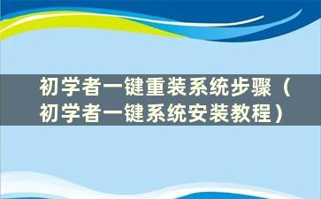 初学者一键重装系统步骤（初学者一键系统安装教程）